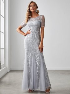 Krystal sequin leaf pattern dress in silver s10-12 Express NZ wide