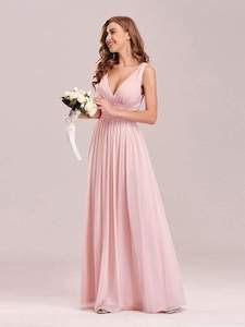 Clothing: Veda V neck and back classic chiffon bridesmaid dress