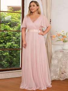 Alma flutter sleeve soft tulle bridesmaid gown