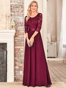 Pricilla lace and chiffon dress in burgundy s22 Express NZ wide