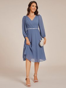 Stacey Short Length Mother of Bride Gown with Sleeves