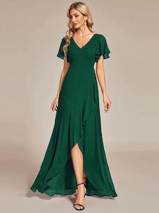 Sharana emerald sleeved dress in chiffon Express NZ wide