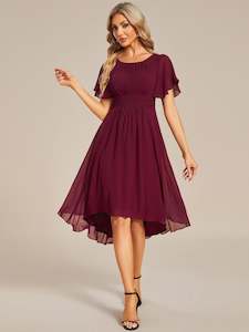 Lyra burgundy chiffon dress with sleeves and high neck Express NZ wide