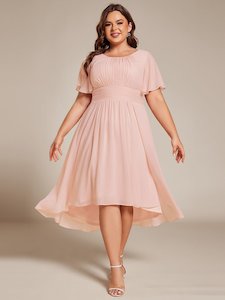 Lyra Plus Size fancy chiffon dress with sleeves and high neck