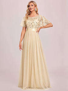 Georgia flutter sleeve tulle bridesmaid dress in light gold s18 Express NZ wide