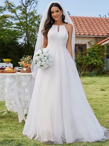 Jayden halter-neck sand/ivory wedding dress Express NZ wide