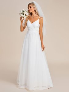 Malin tulle thin strap wedding dress with beads in ivory s8-10 Express NZ wide