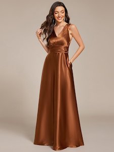 Heidi A line satin Copper wedding gown with pockets