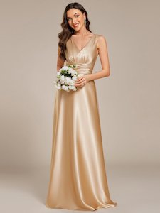 Heidi A line satin light gold wedding gown with pockets