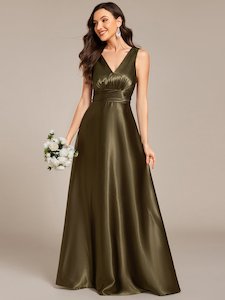 Heidi Satin Olive Green Wedding dress with pockets