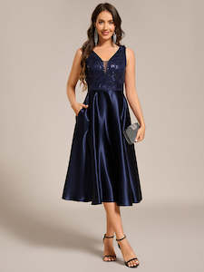 Georgie satin mother of the bride A-Line midi dress in satin