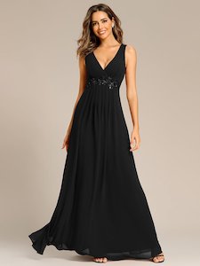 Bonny V Neck chiffon event gown with applique