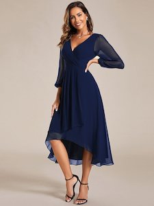 Clothing: Tammy long sleeved chiffon navy 16 Express NZ wide