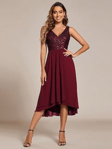 Clothing: Samanda burgundy sequin chiffon evening dress Express NZ Wide