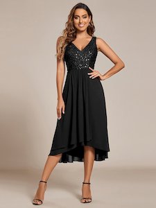 Samanda black sequin chiffon evening dress Express NZ Wide