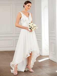 Helen tulle high low wedding dress with train in Ivory s20 Express NZ wide