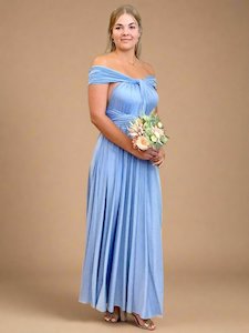 Clothing: Belle Blue convertible Infinity bridesmaid dress with split Express NZ wide