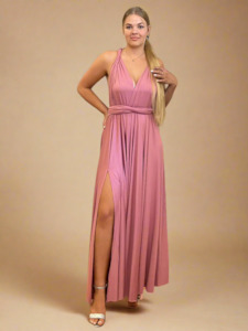 Dusky Rose Convertible Infinity dress with split Express NZ wide