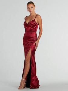 Melody burgundy thin strap saprkly ball dress Express NZ Wide