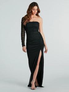 Margret one shoulder sparkle evening ball dress Express NZ wide