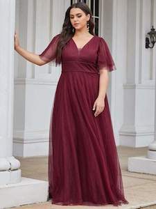 Lorrie flutter sleeve tulle ball gown in burgundy s26 Express NZ wide