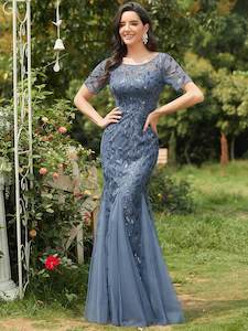 Krystal leaf pattern dress with sequins in dusky navy s8-10 Express NZ wide