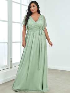 Tia Plus Size split sleeve full length chiffon bridesmaid dress