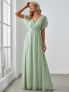 Tia split sleeve full length chiffon bridesmaid dress