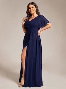 Bernice navy sleeved bridesmaid dress with slit s28 Express NZ wide