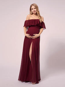 Angelina off shoulder maternity dress with split in burgundy