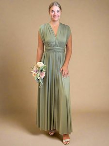 Clothing: Khaki Convertible Infinity bridesmaid dress Express NZ wide