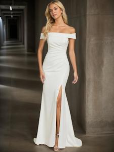 Nadiya wedding dress with split and train in Ivory Express NZ wide