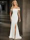 Nadiya off shoulder wedding dress with split and train in Ivory