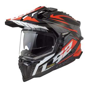 Motorcycle or scooter: LS2 MX701 Explorer Spire Helmet - Black / Titanium / Red 06