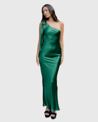 caitlin crisp one shoulder wilmer dress emerald green