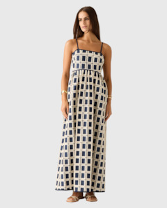 mos the label lara crochet maxi dress navy