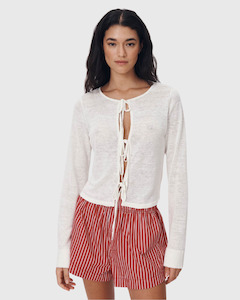 rowie marcia bow cardigan top bone