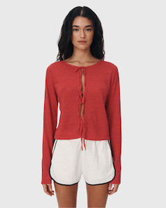 rowie marcia bow cardigan top apple red