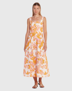 Emile Dress (Baroque Floral Cotton) Pink Grapefruit