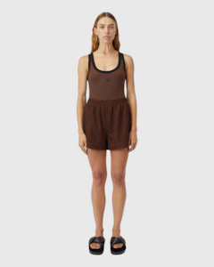 Clothing: Nora Contrast Bind Scoop Neck Tank Mocha Brown