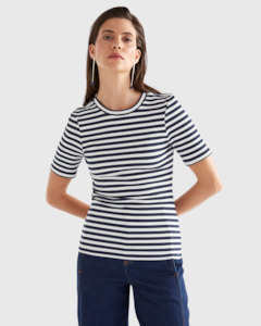 Kullan Ribbed T Shirt White/Ink Stripe