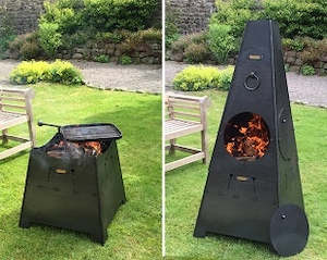 Chiminea Tower Firepit 2 in 1 c/w removable Swing Arm Grill