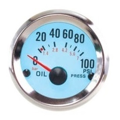 2" WHITE FACE OIL PRESSURE GAUGE. CHROME BEZEL - BC Direct