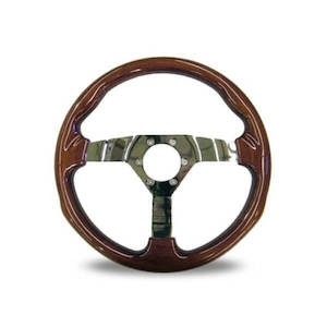 RACEWAY WOODGRAIN POLISHED SPOKE STEERING WHEEL - BC Direct