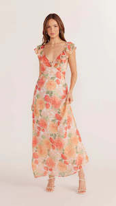 MINK PINK - Aida Frill Maxi Dress - Apricot Floral