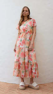 Womenswear: MINK PINK - Aida Flutter Sleeve Midi Dress - Apricot Floral