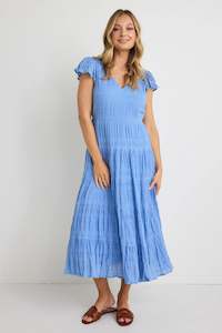 IVY + JACK - Marley Shirred Cotton Sleeveless V-Neck Tiered Maxi Dress - French Blue