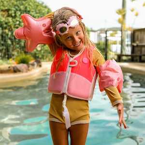 Sunnylife - Kids Swim Vest - Melody The Mermaid Neon Strawberry - Size 2-3