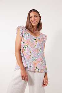 Womenswear: Isle of Mine - Flora Frill Top - Salt Hydrangea