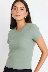 Stories Be Told - Study Rib Longer Baby Tee - Khaki